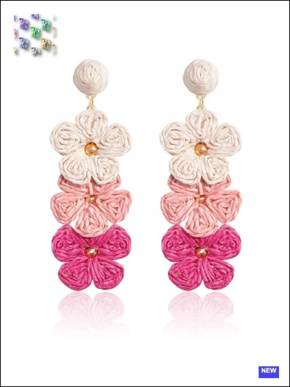 Raffia Straw Wrapped Floral Dangle Drop Earrings Handmade Boho Chic